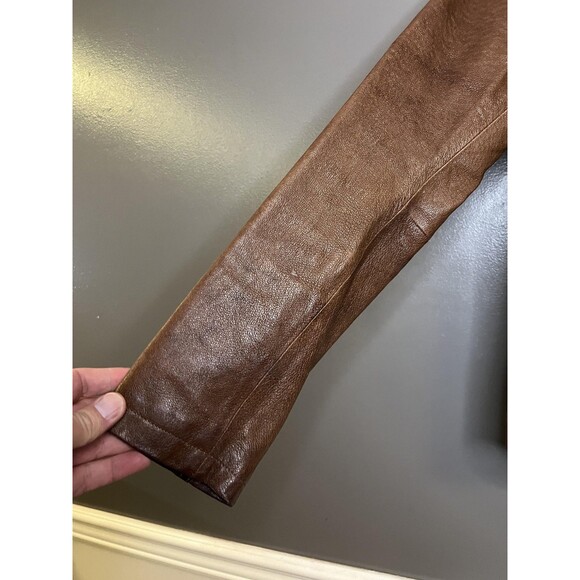 A.n.a Leather Jacket Womens Medium Brown Genuine Leather Zip Front Moto - Picture 5 of 15